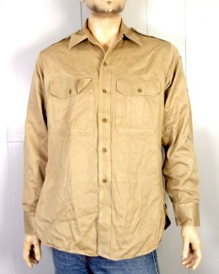 Vtg 1940s Wwii Us Army Khaki Twill Uniform Shirt Gussets Anti Aircraft Command L