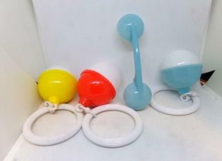 4 Vintage Hard Plastic Toy Baby Rattles Shaped Like Telephones Balls & Eggs 2