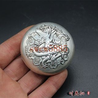 Chinese Old Tibetan Silver Copper Hand - Carved Dragon Carmine Box Powder Box Yr