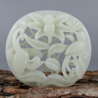 Chinese Exquisite Hand - Carved Flower And Bird Carving Hetian Jade Pendant
