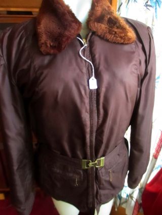 Medium True Vtg 50s Comfy Womens Belted Goose Down Fur Bomber Coat Jacket Usa