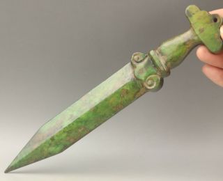 Chinese Old Natural Jade Hand - Carved Dragon Sword 9.  6inch 24.  5cm