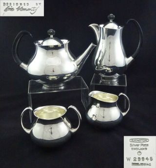 Iconic Art Deco Elkington Eric Clements 4 Piece Tea Set Service Silver Plated