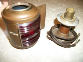 ANTIQUE PERKO - PERKINS - BOAT - MARINE BOW LIGHT - BRASS and GLASS LENSES 6