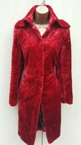 Size 10 Uk Karen Millen Vintage Cherry Red Faux Fur Coat Jacket Party Evening