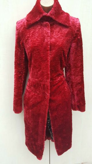 Size 10 UK Karen Millen Vintage Cherry Red Faux Fur Coat Jacket Party Evening 2