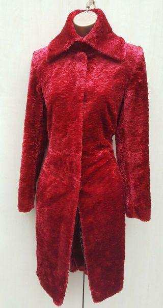 Size 10 UK Karen Millen Vintage Cherry Red Faux Fur Coat Jacket Party Evening 3