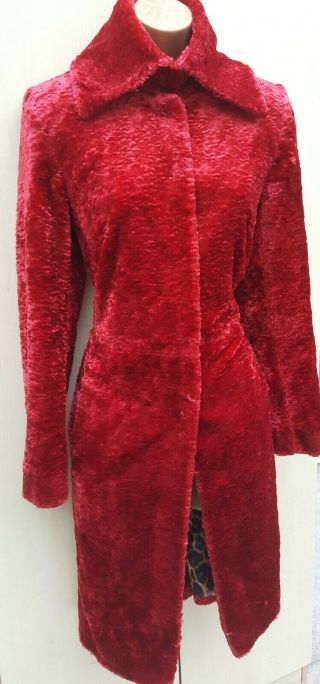 Size 10 UK Karen Millen Vintage Cherry Red Faux Fur Coat Jacket Party Evening 4