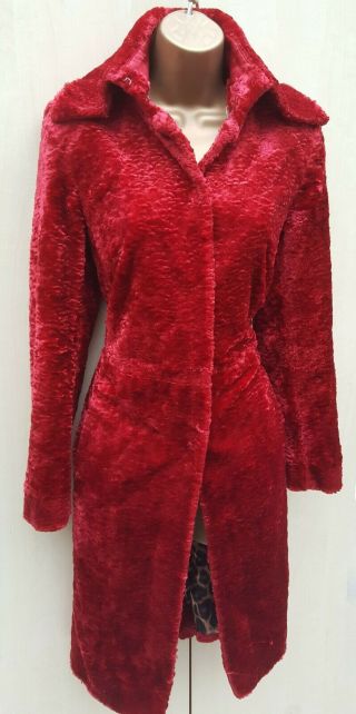 Size 10 UK Karen Millen Vintage Cherry Red Faux Fur Coat Jacket Party Evening 5