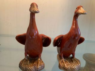 Pair Vintage Or Antique Chinese Porcelain Duck Figurines.  ^ " Hand Made