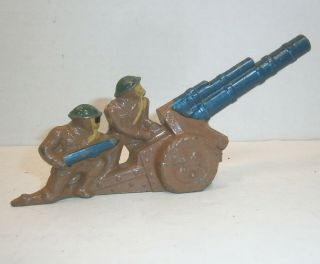 Vintage Barclay Dimestore Figure 84 Two Soldier Crew At Mobile Cannon - Exc