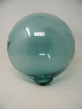 Vintage Large 10 1/2 " Blue Hand Blown Glass Fishing Net Float 33 " Circumference