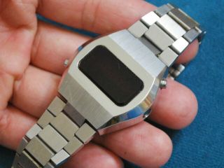 Vintage 1970s COMPU CHRON Stainless Steel Men ' s LED Watch 3