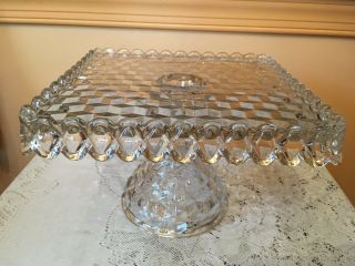 Vintage Stunning American Clear,  Fostoria,  10 1/4  Square Cake Stand,  Stem 2056