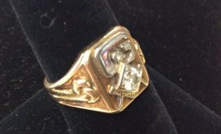 Vintage Masonic 10k Gold.  Half Karat Diamond Ring