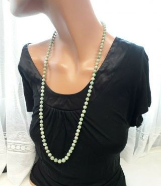 Vintage 30 " Celadon Green Jade Graduated Bead Necklace With 9 Carat Gold Clasp