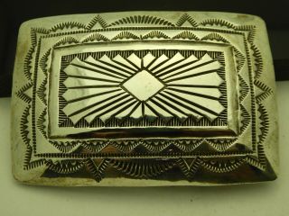 Vintage Navajo H.  Babe Sterling Silver 925 Hand Tooled Large Belt Buckle 3 "
