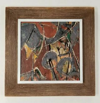 Impressive 1950 Vintage Abstract Oil Painting Signed Mystery Mid Century Modern