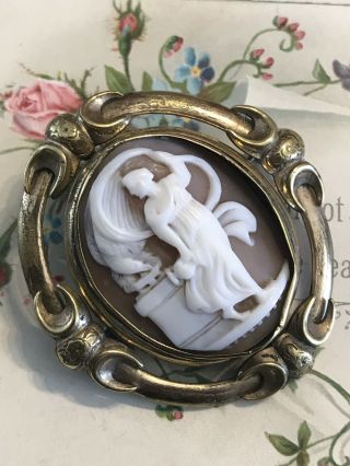 Antique Victorian Lovers Hair Swivel Hebe /zeus Italian Shell Cameo Brooch /pin