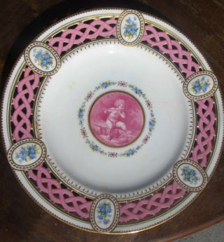 Rare Antique Minton Cabinet Plate Signed 1860s Cherub Putti Pierced Signed Fine