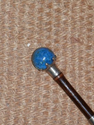 Antique H/m Silver Ldn 1888 Bamboo Dress Cane Blue Lapis Ball Top " S.  F.  C "