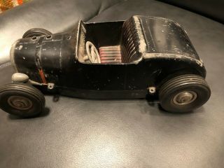 VINTAGE 1950’s ALL AMERICAN HOT ROD TETHER RACE CAR TOY Paint Black,  LITTLE WEAR 2