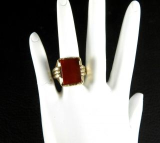 Estate Vintage Art Deco Solid 10k Yellow Gold Mens Ring Carnelian Size 10