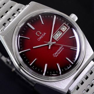 VINTAGE OMEGA SEAMASTER AUTOMATIC RED GRADATION DIAL DAY&DATE DRESS MEN ' S WATCH 2