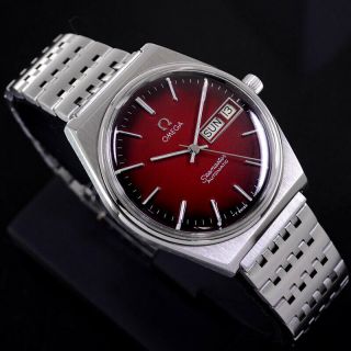 VINTAGE OMEGA SEAMASTER AUTOMATIC RED GRADATION DIAL DAY&DATE DRESS MEN ' S WATCH 3