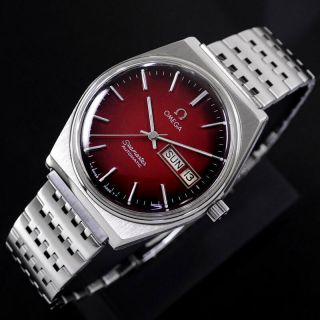 VINTAGE OMEGA SEAMASTER AUTOMATIC RED GRADATION DIAL DAY&DATE DRESS MEN ' S WATCH 4