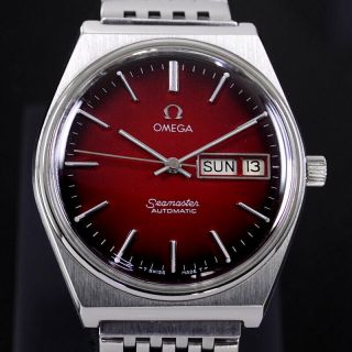 VINTAGE OMEGA SEAMASTER AUTOMATIC RED GRADATION DIAL DAY&DATE DRESS MEN ' S WATCH 5