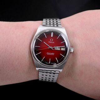 VINTAGE OMEGA SEAMASTER AUTOMATIC RED GRADATION DIAL DAY&DATE DRESS MEN ' S WATCH 8