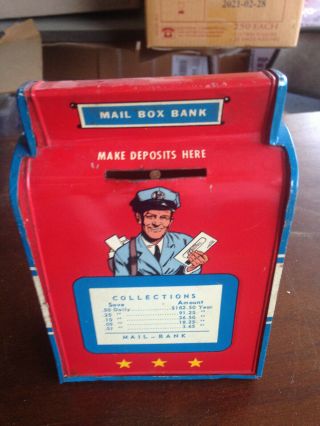 1940s 50s Tin Toy Ohio Art Mailbox Post Office Box 6 " Full Color With Plug