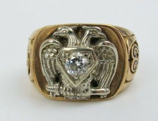 Vtg 10k Gold.  28 Vs2 Diamond 12.  2 Gram Size 8.  25 Masonic Double Eagle 32 D Ring