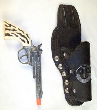 Vintage Hubley Toy Cap Gun W Lone Ranger Holster Childs Cowboy Game Old