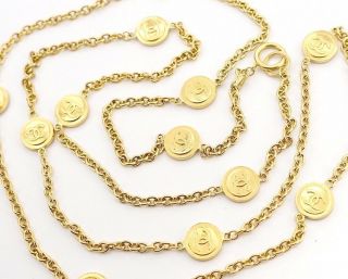 Chanel Cc Logos Coin Charm Necklace 67 Inch Long Gold Tone 1980 