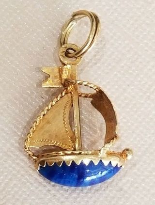 Rare Vintage 18k Solid Yellow Gold Blue Lapis Sailboat Charm For Bracelet 3.  6gr