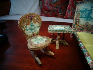 Antique miniature dollhouse bedroom set by R.  Bliss co.  lithographed,  1890 ' s 3
