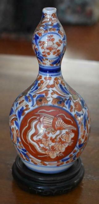 Antique Japanese Meiji Period Hand Painted Imari Double Gourd Porcelain Vase