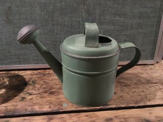 Vintage Small Galvanized Metal Sprinkling Watering Can Green