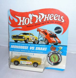 Vintage 1969 Mattel Hot Wheels Redline Yellow Snake Funny Car Nmoc