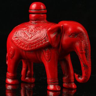 China Exquisite Red Coral Hand Carved Elephant Snuff Bottle R2001 2