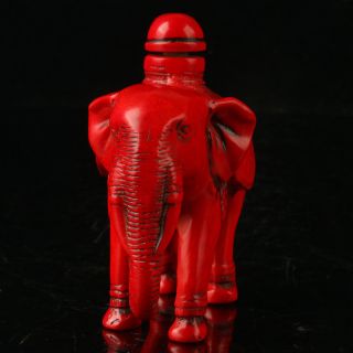China Exquisite Red Coral Hand Carved Elephant Snuff Bottle R2001 3