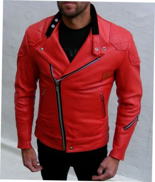 Vtg Mens Red Mc Leathers Biker Cafe Racer Jacket 38 Small/medium Leather
