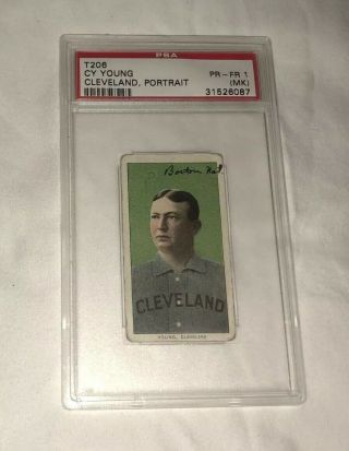 1909 - 11 T206 Piedmont Cy Young Cleveland,  Portrait Green Psa 1 Vintage Hof Rc