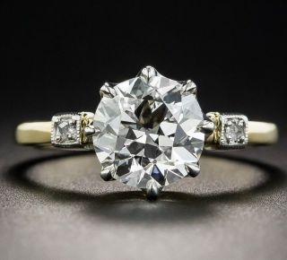 1 Ct Antique Old Mine Round Cut White Moissanite 14k Yellow Gold Engagement Ring