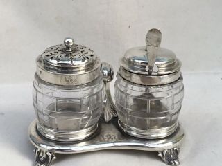 Victorian Solid Silver 2 - Piece Cruet Set And Stand,  1872