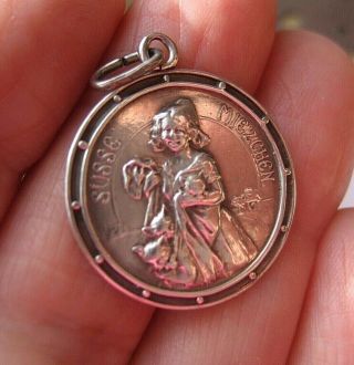 Antique Art Nouveau German 800 silver Girl w Cats Kitten Charm 