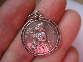 Antique Art Nouveau German 800 silver Girl w Cats Kitten Charm 