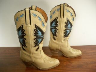VTG Miss Capezio Women ' s Boots 7.  5 Beige Leather Butterfly Britney Cowboy USA 2
